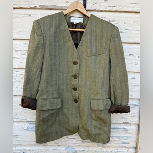 Vintage 80s Jones New York 100% Wool Herringbone Button-down Blazer 14 USA